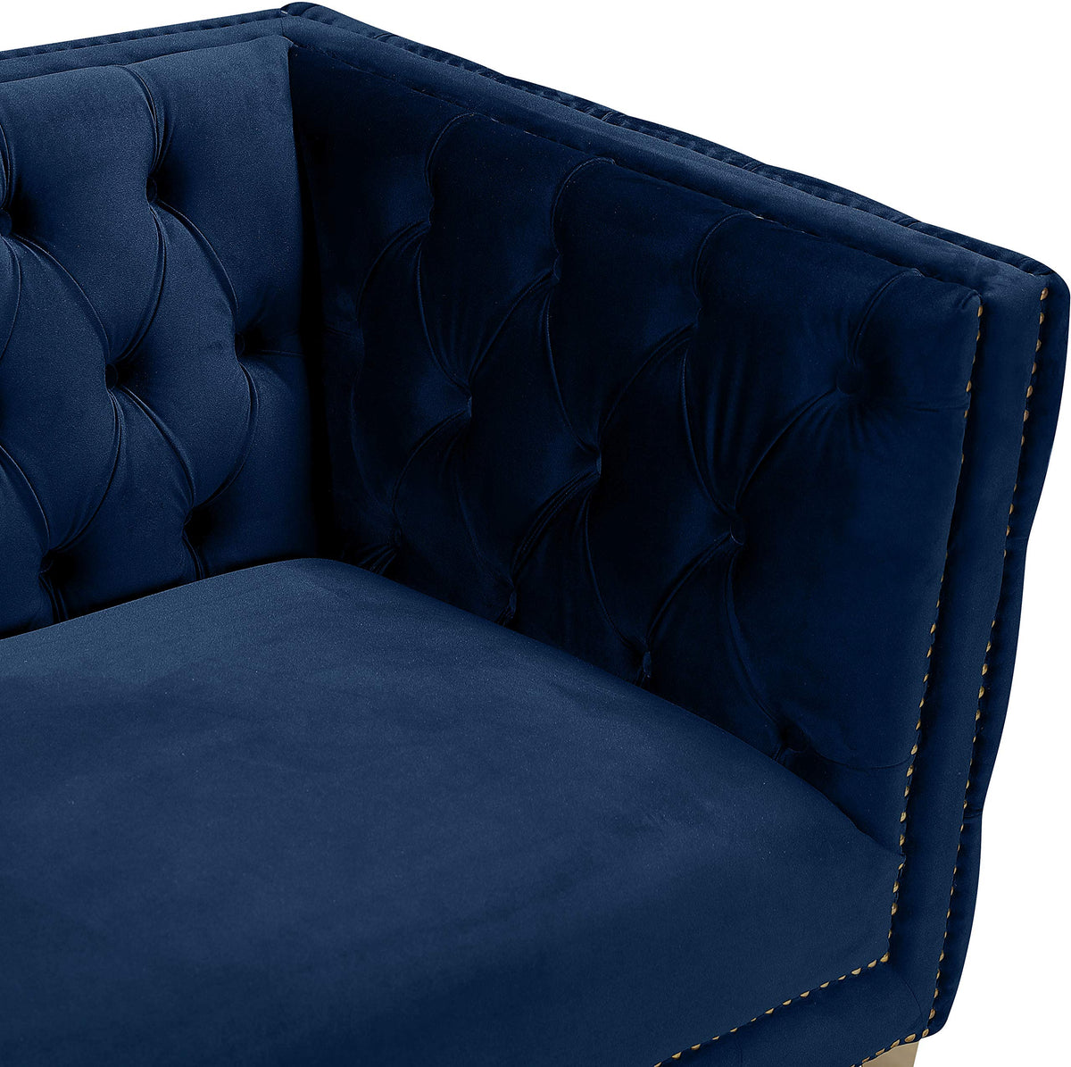 Navy Velvet Sofa with Gold Nailhead Trim L452