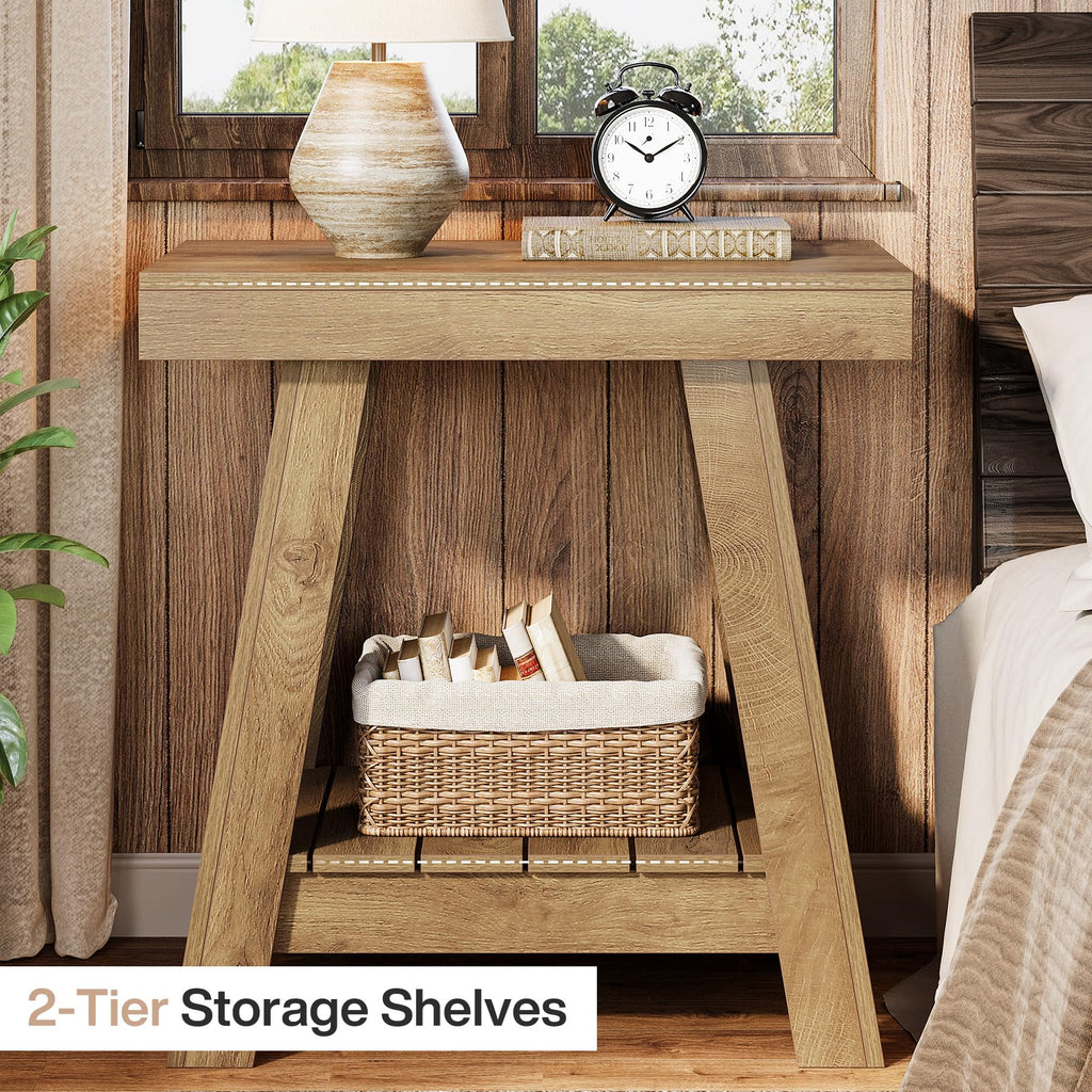 2-Tier Wooden End Table with Storage E975