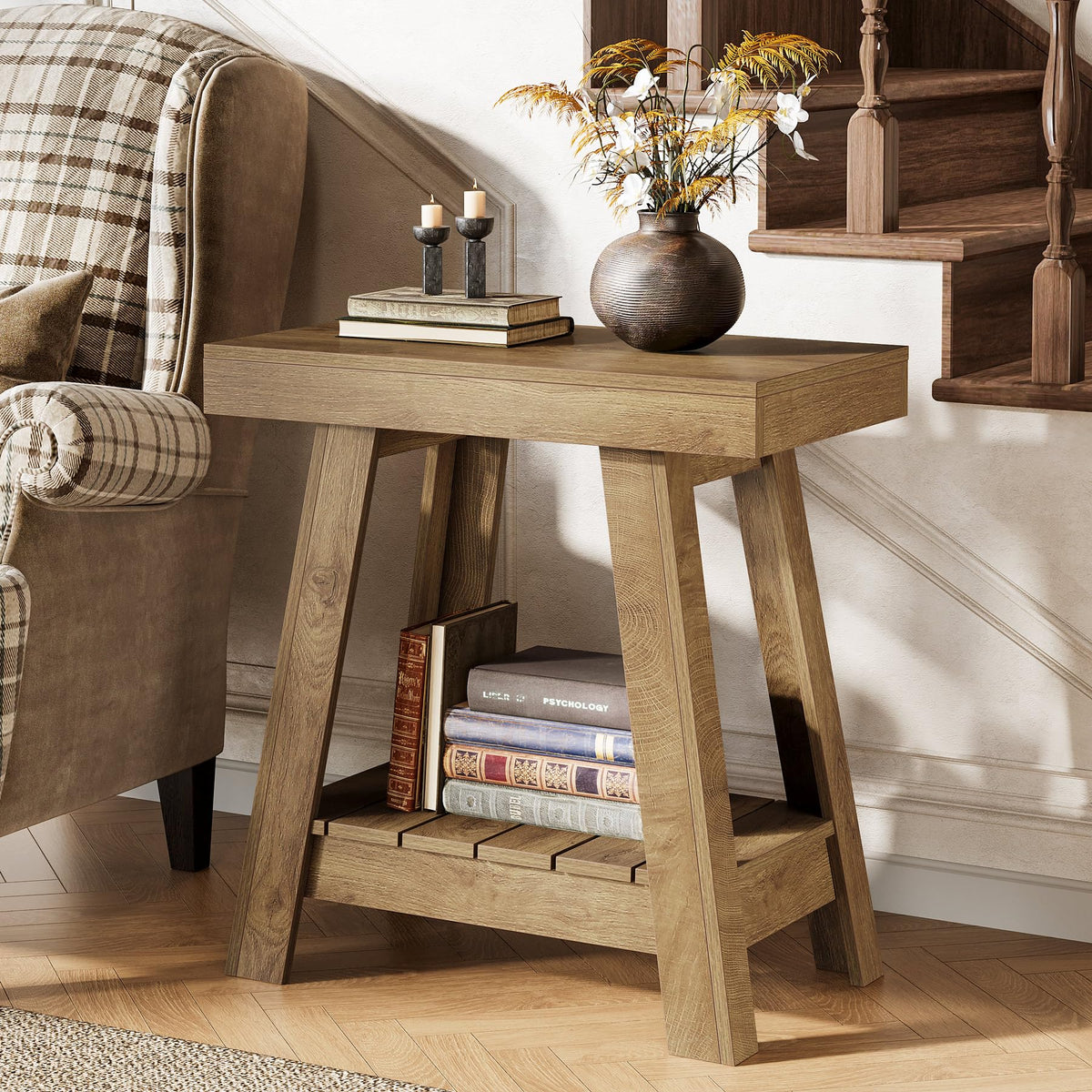 2-Tier Wooden End Table with Storage E975