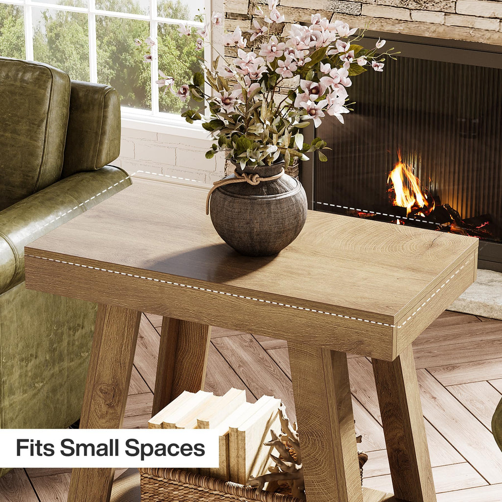 2-Tier Wooden End Table with Storage E975