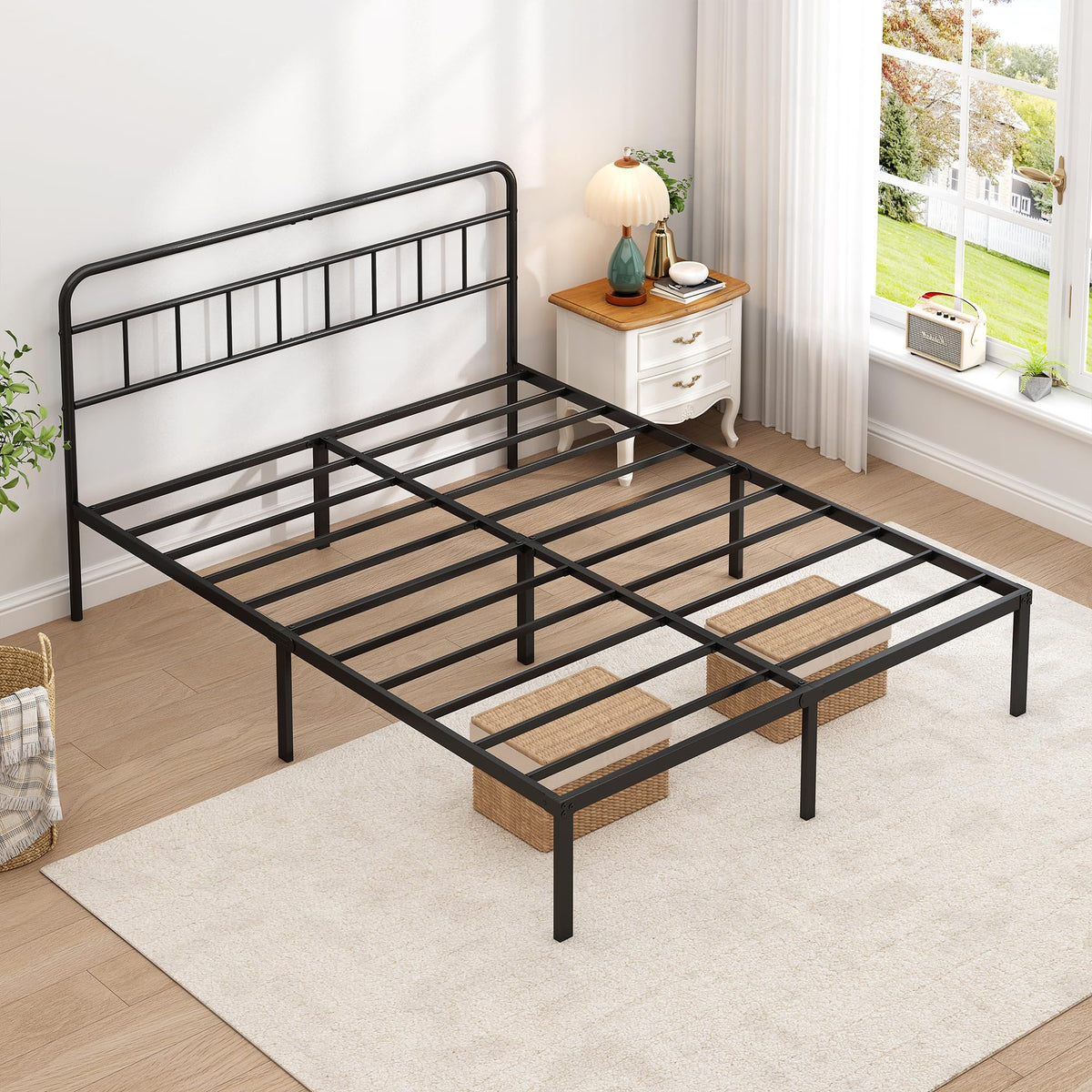 Black Queen Bed Frame with Headboard U490